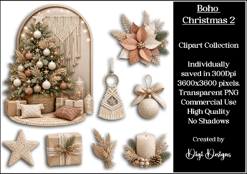Boho Christmas 2 Clipart Collection 