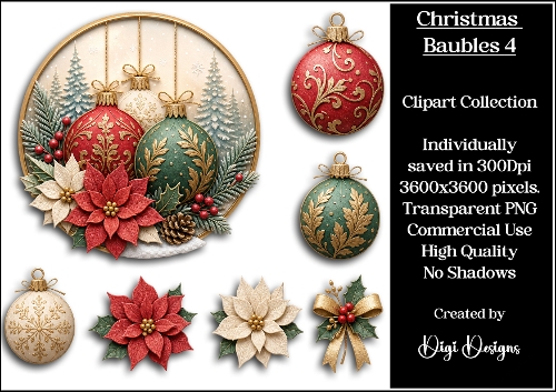 Christmas Baubles 4 Clipart Collection 