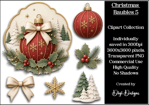 Christmas Baubles 5 Clipart Collection 