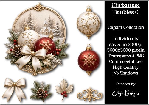 Christmas Baubles 6 Clipart Collection 