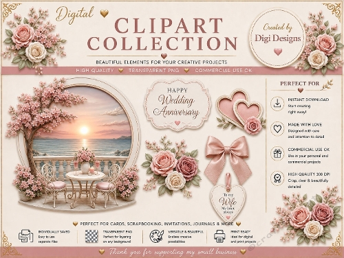 Wedding Anniversary 10 Clipart Collection in PNG 