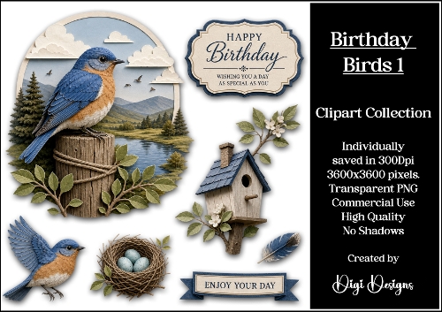 Birthday Birds 1 Clipart Collection 