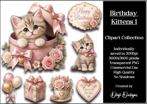Birthday Kittens 1 Clipart Collection 