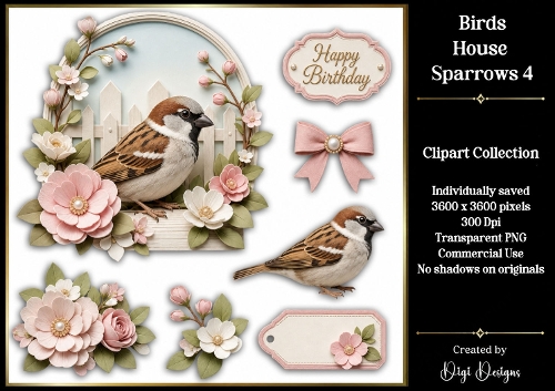 Birds- House Sparrows 4 Clipart