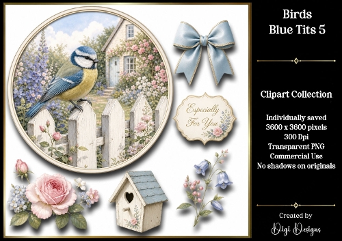 Birds - Blue Tit 5 Clipart Collection