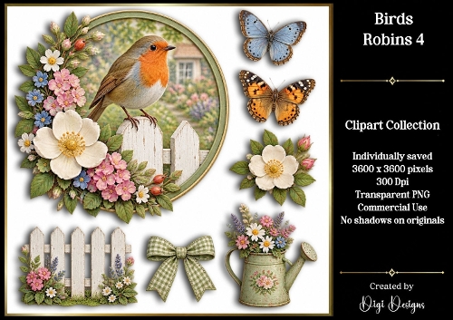 Birds - Robins 4 Clipart Collection