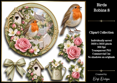 Birds - Robins 8 Clipart Collection