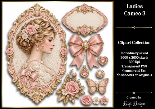 Ladies Cameo 3 Clipart Collection PNG 