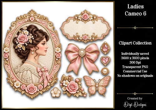 Ladies Cameo 6 Clipart Collection PNG 