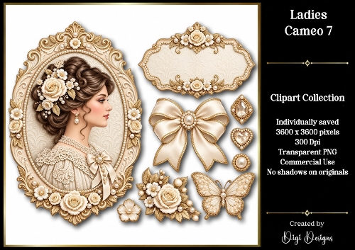 Ladies Cameo 7 Clipart Collection PNG 
