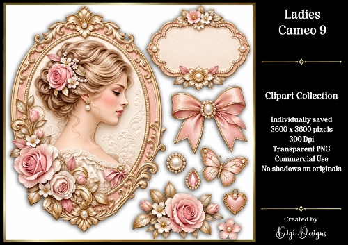 Ladies Cameo 9 Clipart Collection PNG 