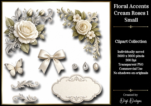 Flowers-Cream Roses 1 Clipart Accents 