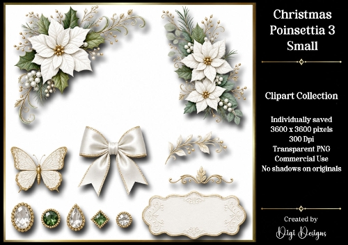 Flowers-Poinsettias 3 Clipart Accents 
