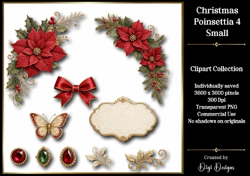 Flowers-Poinsettias 4 Clipart Accents 
