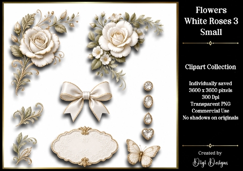 Flowers-White Roses 3 Clipart Accents 