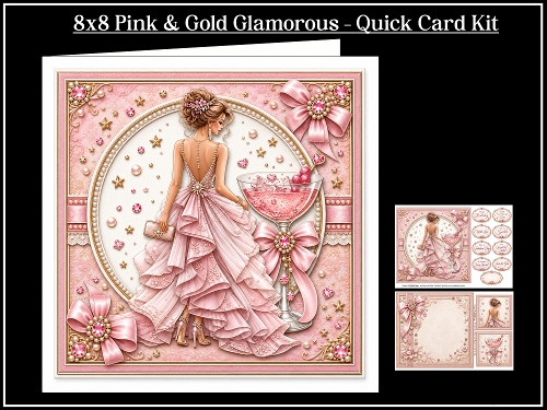 8x8 Glamorous Pink & Gold Quick Card Front with Sentiments 