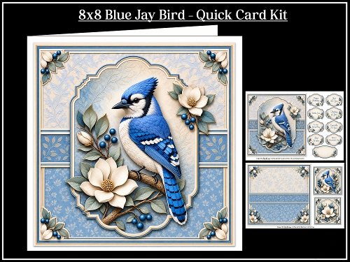 8x8 Blue Jay Bird Quick Card Front with Sentiments 