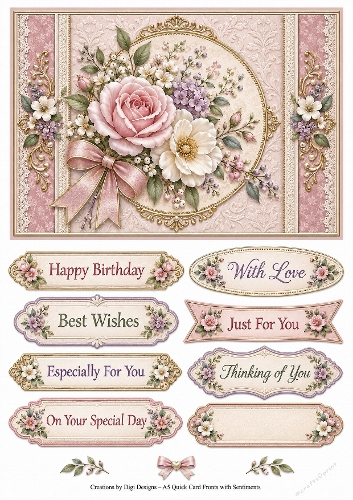 A5 Floral Birthday Quick Card Front with Sentiments 