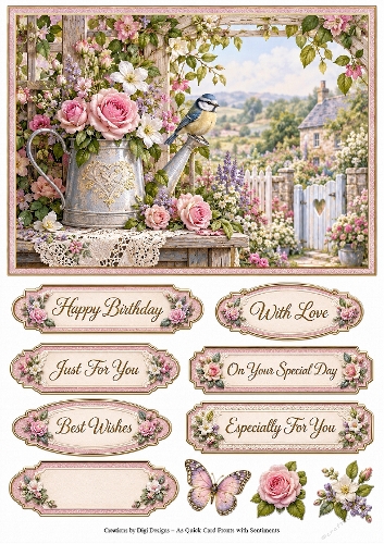 A5 Floral Birthday Quick Card Front with Sentiments 