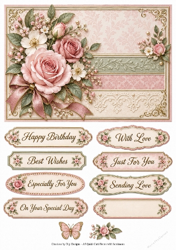 A5 Floral Birthday Quick Card Front with Sentiments 