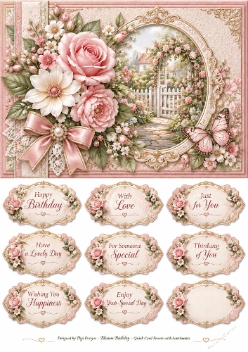A5 Birthday Florals Quick Card Front with Sentiments