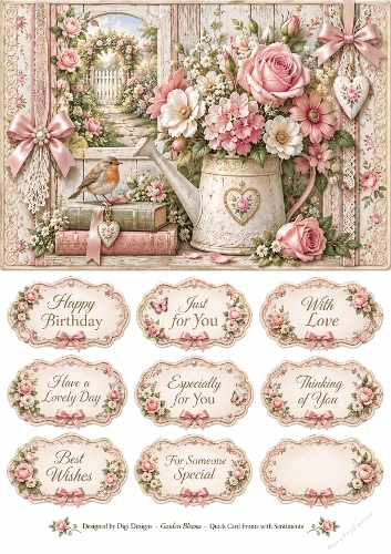 A5 Birthday Florals Quick Card Front with Sentiments