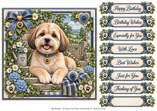 8x8 Blue Daisy Pup - Quick Card with Sentiments 