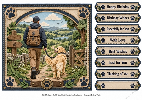 8x8 Countryside Dog Walk - Quick Card with Sentiments 