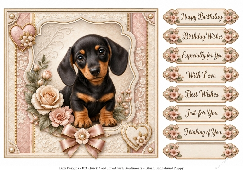 8x8 Blush Daschund Puppy - Quick Card Front with Sentiment 