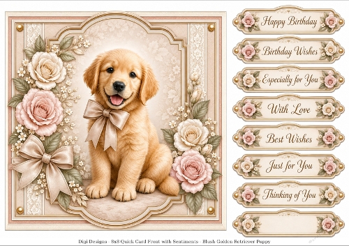 8x8 Blush Golden Retriever - Quick Card Front with Sentiment 
