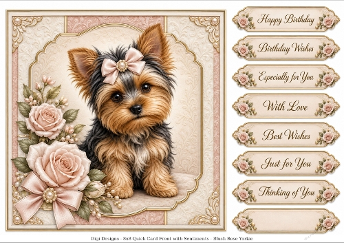 8x8 BlushRose Yorkie - Quick Card Front with Sentiment 