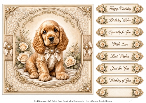 8x8 Ivory Cocker Spaniel Pup - Quick Card Front with Sentiment 