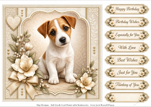 8x8 Ivory Jack Russell Pup - Quick Card Front with Sentiment 