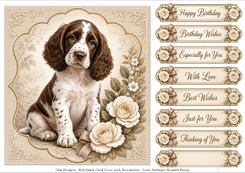 8x8 Ivory Springer Spaniel - Quick Card Front with Sentiment 