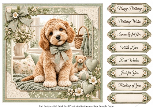 8x8 Sage Snuggle Puppy - Quick Card Front with Sentiment 