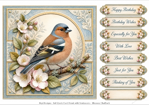 8x8 Blossom Chaffinch - Quick Card Front with Sentiment 