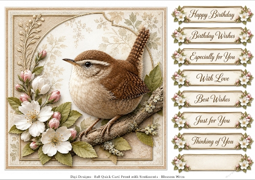 8x8 Blossom Wren - Quick Card Front with Sentiment 