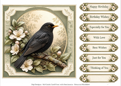 8x8 Botanical Blackbird - Quick Card Front with Sentiment 