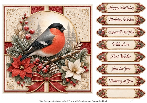 8x8 Festive Bullfinch - Quick Card Front with Sentiment 
