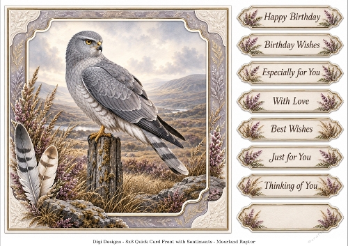 8x8 Moorland Raptor - Quick Card Front with Sentiment 