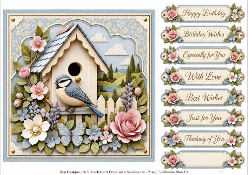 8x8 Pastel Birdhouse Blue Tit - Quick Card Front with Sentiment 