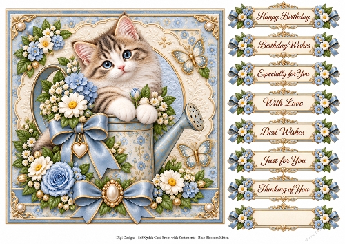8x8 Blue Blossom Kitten - Quick Card Front with Sentiment 