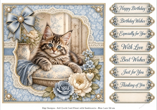 8x8 Blue Lace Kitten  - Quick Card Front with Sentiment 
