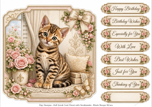 8x8 Blush Bengal Kitten  - Quick Card Front with Sentiment 