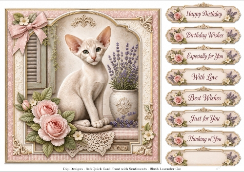 8x8 Blush Lavender Kitten  - Quick Card Front with Sentiment 