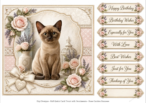 8x8 Rose Garden Siamese Kitten  - Quick Card Front with Sentiment 