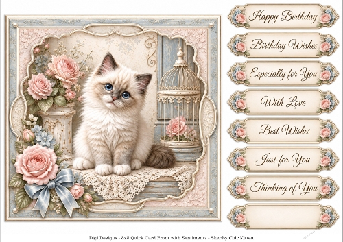 8x8 Shabby Chic Kitten  - Quick Card Front with Sentiment 