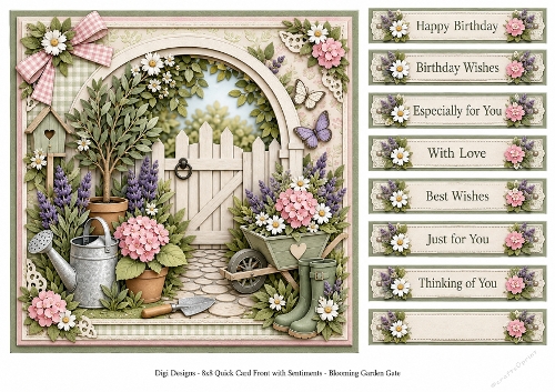 8x8 Blooming Garden  - Quick Card Front with Sentiment 