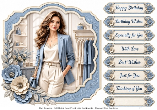 8x8 Elegant Blue Boutique  - Quick Card Front with Sentiment 