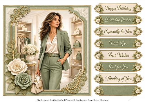 8x8 Sage Green Elegance  - Quick Card Front with Sentiment 